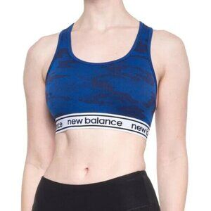 New Balance Logo Sports Bra Lg Medium Impact Keyhole Racerback Blue Camo